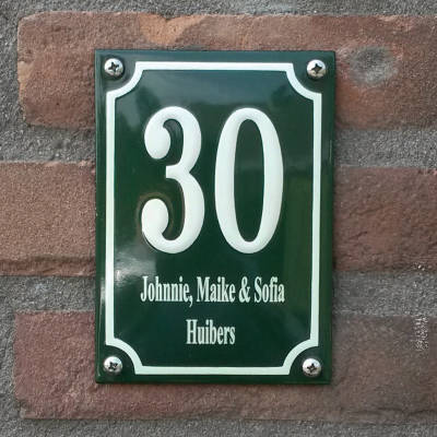 Emaille huisnummer bordje met x 14 - lantaarngietijzer