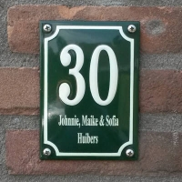Emaille huisnummer bordje met naam 10 x 14 cm
