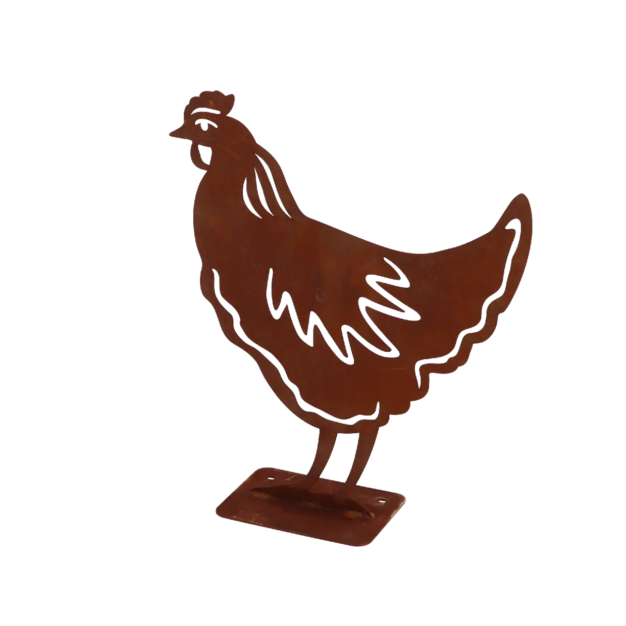 Tuinbeeld kip roest metaal